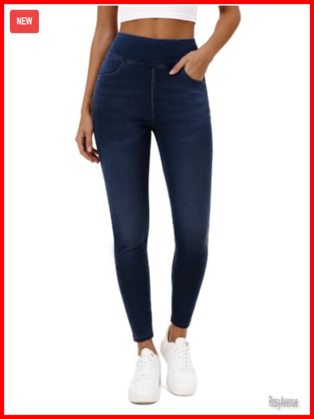 Stretchy High Waisted Skinny Jeggings with Pockets Tummy Control Pull On Jeans